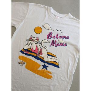 Vintage Bahama Mama Cat 80s/90s VTG White Large‎ Short Sleeve T-Shirt